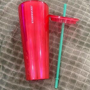 Starbucks Vibrant Red Tumbler with Teal Straw